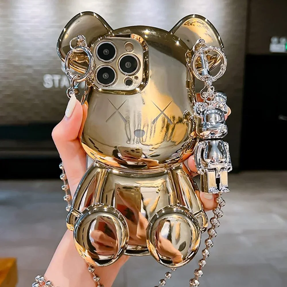 Cartoon 3D cute bear crossbody pendant chain phone case (iPhone 14 Pro Max)